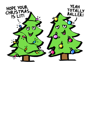 Baller Christmas Trees Illustration Ecard Cover