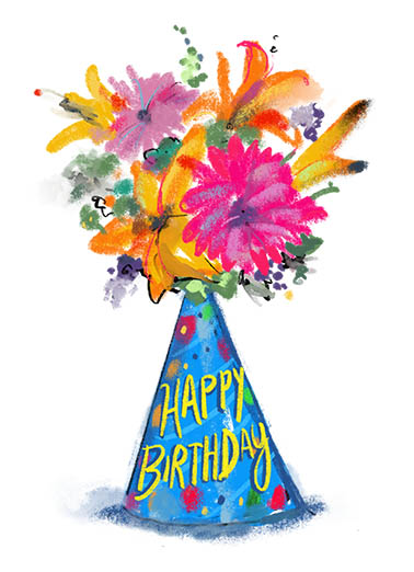 Birthday Hat Bouquet 5x7 greeting Card Cover