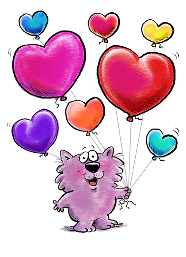 Birthday Heart Balloons 5x7 greeting Ecard Cover