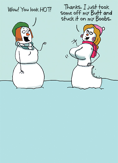 Boobs Snow Woman 5x7 greeting Ecard Cover