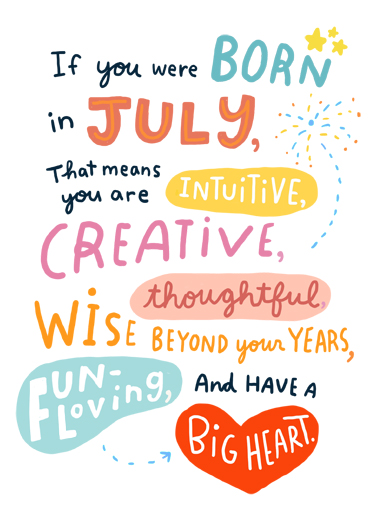 Born in July Lettering Ecard Cover