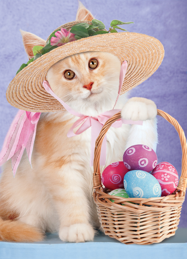 Cat With Basket Easter Ecard Cover
