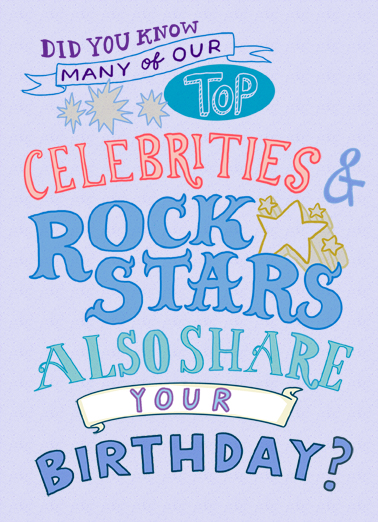 Celebrities Rock Stars Lettering Ecard Cover