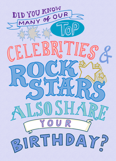 Celebrities Rock Stars December Birthday Card Cover