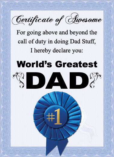 Certificate Father's Day Ecard Cover