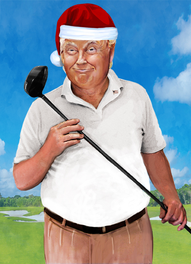 Christmas President Golfing 5x7 greeting Ecard Cover