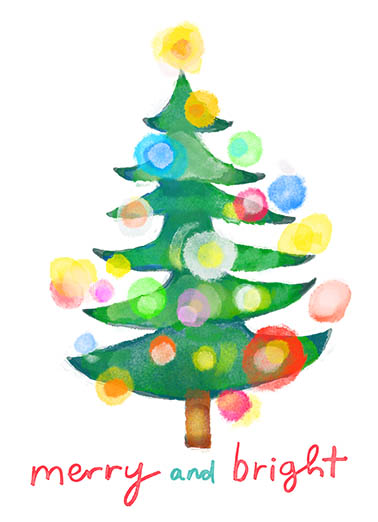 Christmas Watercolor Tree - Funny Christmas Card to personalize and send.