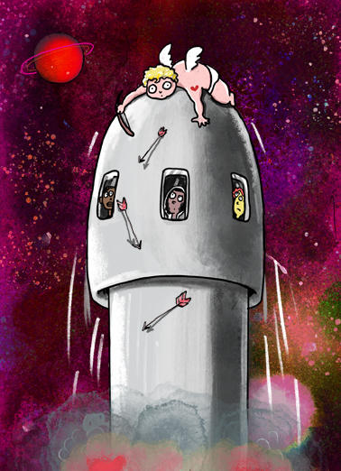 Cupid in Space Valentine's Day Card Cover