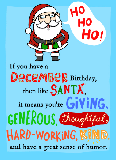 December Birthday Like Santa Santa Ecard Cover