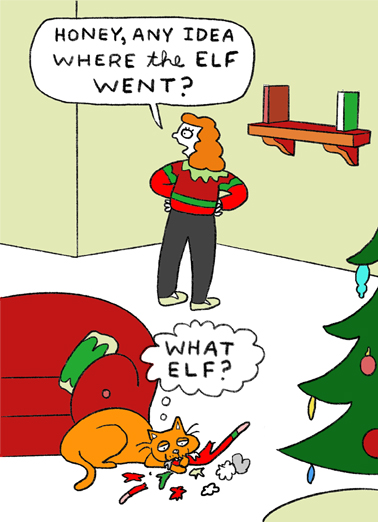 Elf Cat - Funny Christmas Card to personalize and send.
