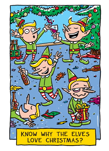 Elves Love Christmas 5x7 greeting Ecard Cover