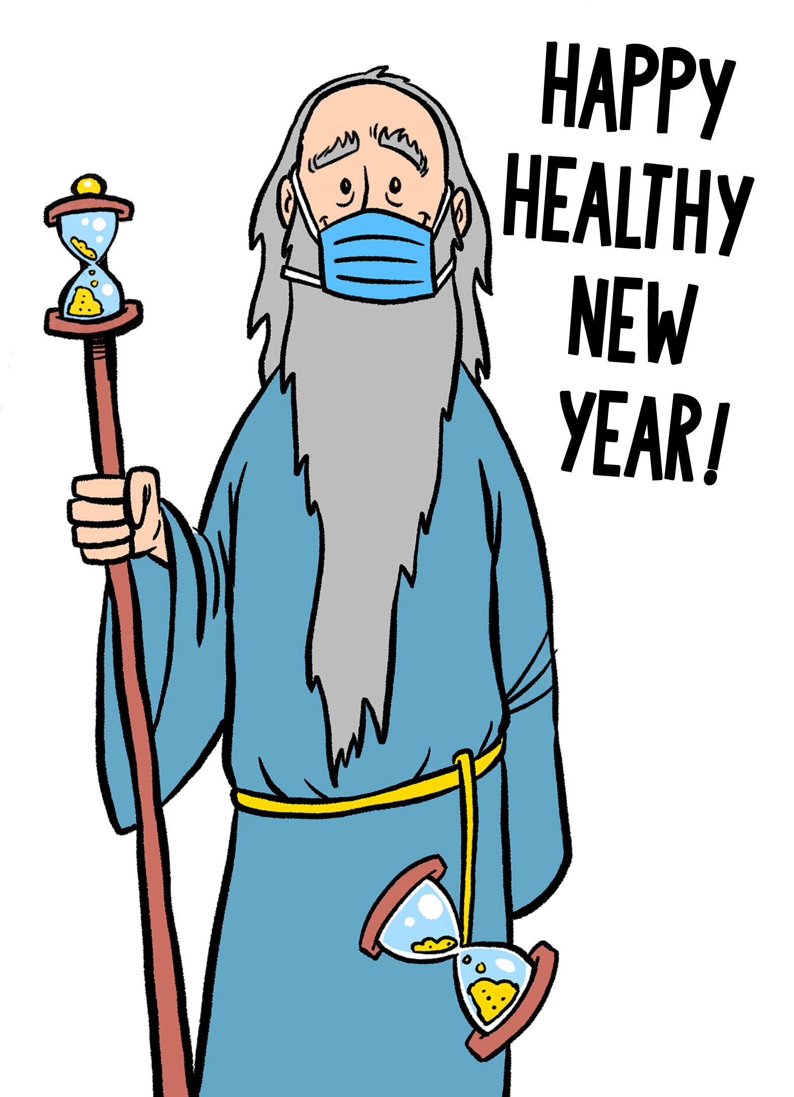 Father Time Mask New Year's Ecard Cover