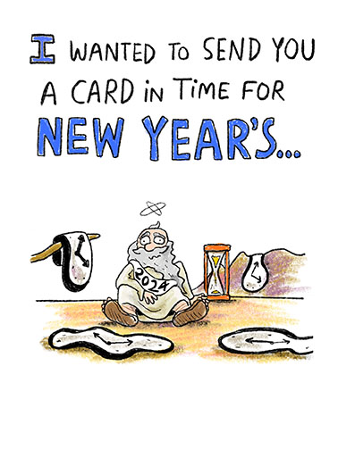 Father Time is Late New Year's Card Cover