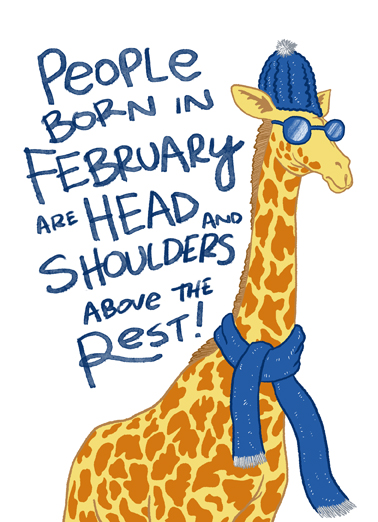 Giraffe Head Shoulders February Birthday Card Cover