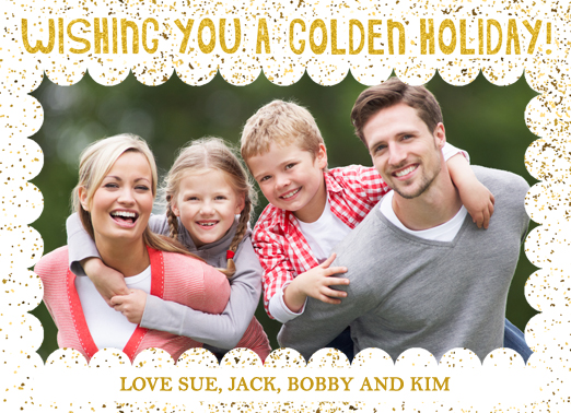 Fun Add Your Photo Christmas Cards and Flats Speckled golden border wishing a golden holiday | gold dust border christmas family cute fun add photo