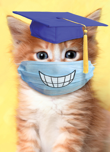 Grad Cat Smile Mask Congratulations Ecard Cover