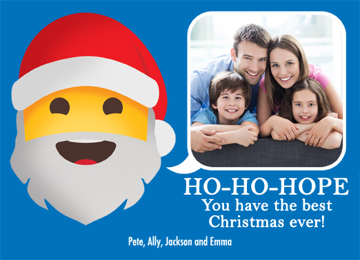Fun Add Your Photo Christmas Cards and Flats Santa emoji wishing you the best christmas | ho hope christmas winter emoji santa winter smile family add photo blue speech word bubble 