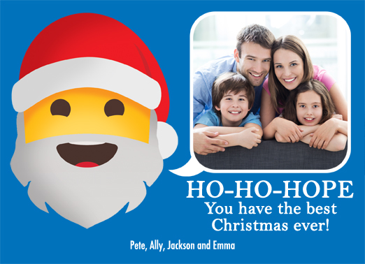 Fun Add Your Photo Christmas Cards and Flats Santa emoji wishing you the best christmas | ho hope christmas winter emoji santa winter smile family add photo blue speech word bubble 