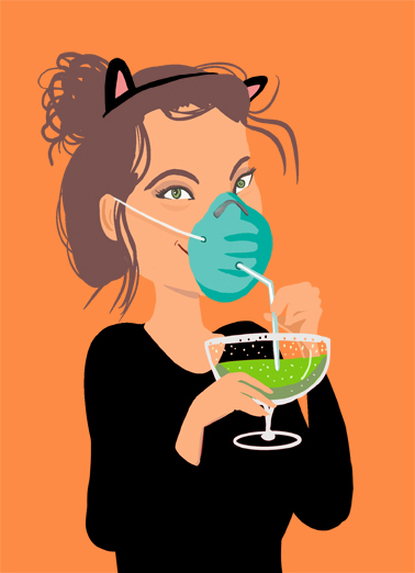 Funny Halloween Card - Halloween Mask Straw from