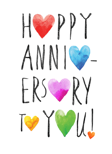 Happy Anniversary Hearts Lettering Ecard Cover