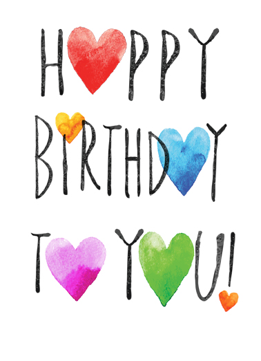 Happy Birthday Hearts Lettering Ecard Cover