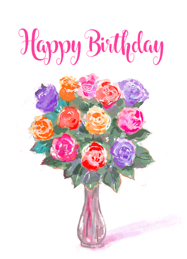 Happy Birthday Rose Bouquet Flowers Ecard Cover