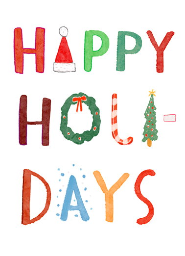 Happy Holidays Lettering Christmas Ecard Cover
