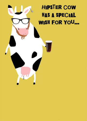 Hipster Cow 5x7 greeting Card Cover