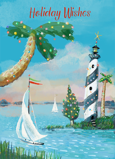 Holiday Lighthouse Christmas Card Cover