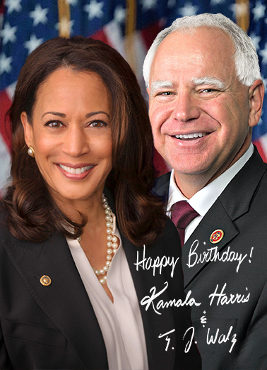 Kamala and Tim Autograph Birthday Card Cover