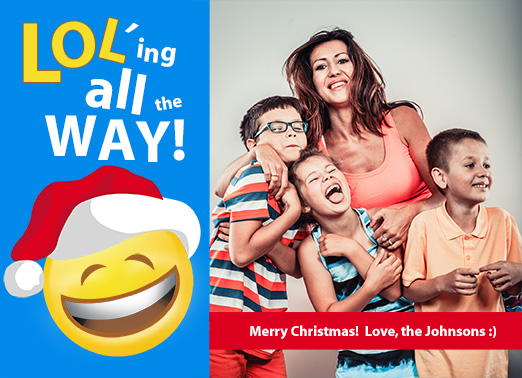 Fun Add Your Photo Christmas Cards and Flats LOLing All the Way! | LOL emoji funny christmas flat cute photo customize photos topical funny silly emoticon face smile santa