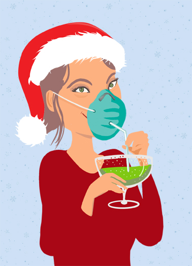 Mask Straw Christmas - Funny Christmas Card to personalize and send.