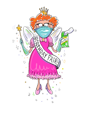 Masked Birthday Fairy Pandemic Card Cover