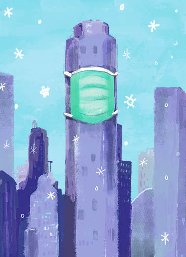 Masked Skyscraper Christmas Card Cover