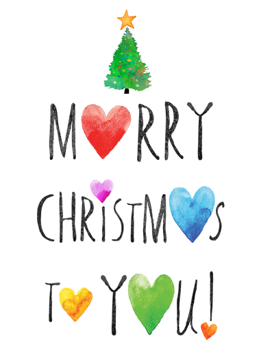 Merry Christmas Hearts Lettering Card Cover