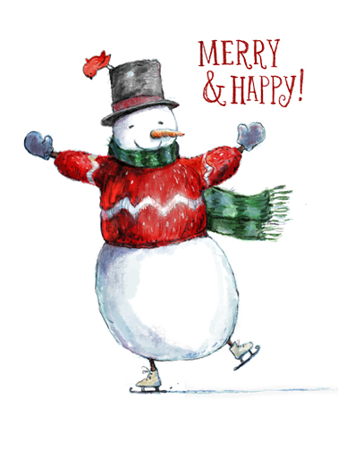 Merry and Happy Snowman Christmas Card Cover