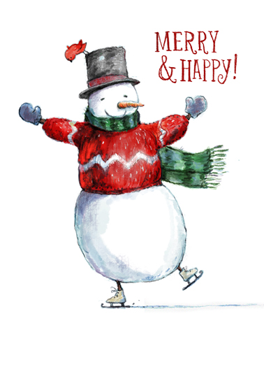 Merry and Happy Snowman Christmas Ecard Cover