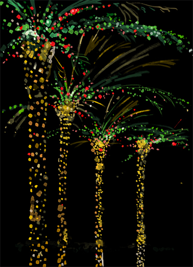 Night Lit Palms Christmas Card Cover