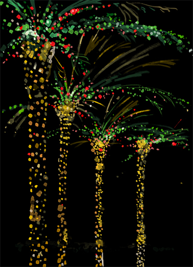 Night Lit Palms Christmas Ecard Cover