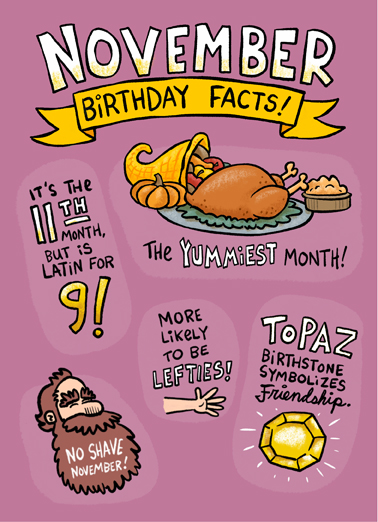 November Facts Fall Birthday Card Cover