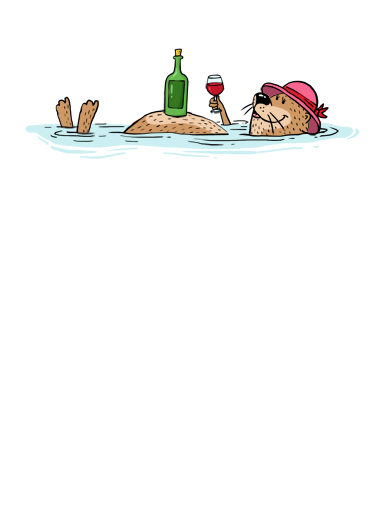 Otter With Wine MD Illustration Card Cover