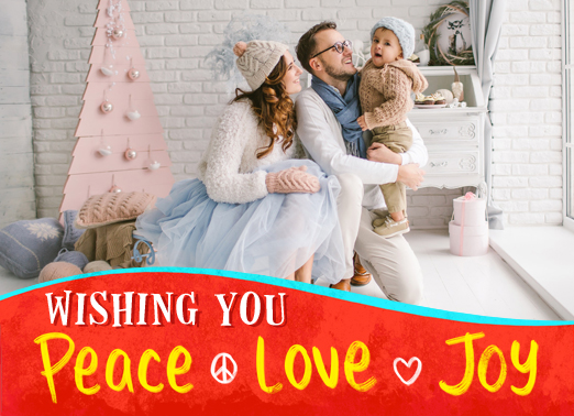 Fun Add Your Photo Christmas Cards and Flats Wishing you Peace Love & Joy. | Peace Love & Joy wish love Christmas Xmas presents gift add photo 