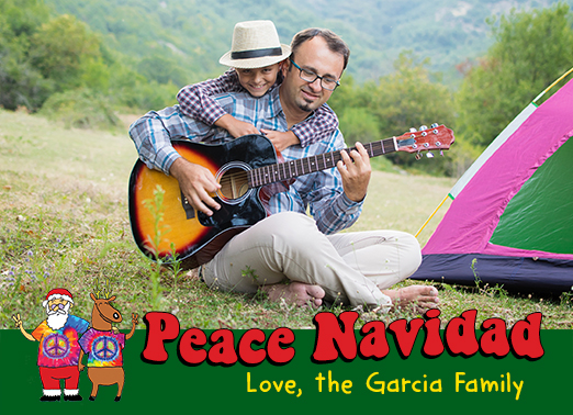 Fun Add Your Photo Christmas Cards and Flats Hippy Santa Peace | peace joy christmas hippy santa navidad feliz reindeer tye dye guitar fun 60s photo