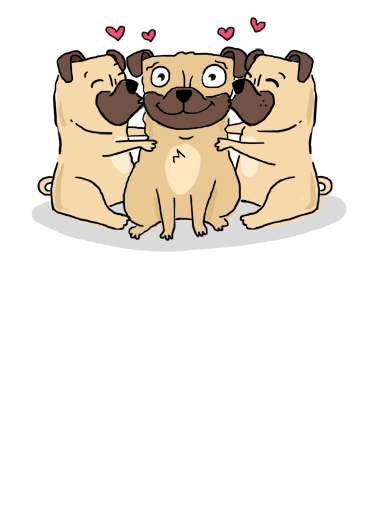 Pug Cartoon Hug 5x7 greeting Card Cover