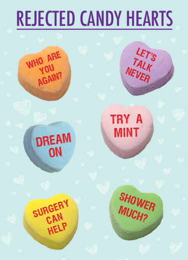Rejected Candy Hearts Card Cover.