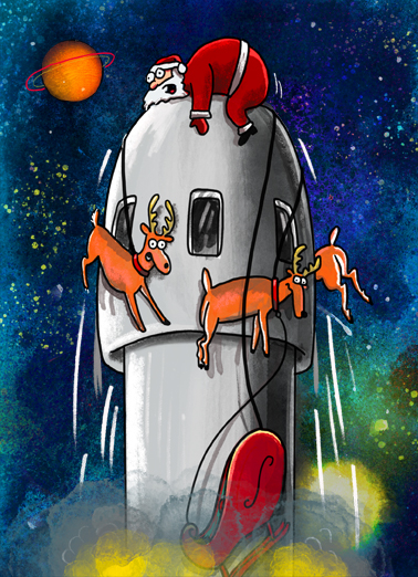 Santa in Space Humorous Card Cover