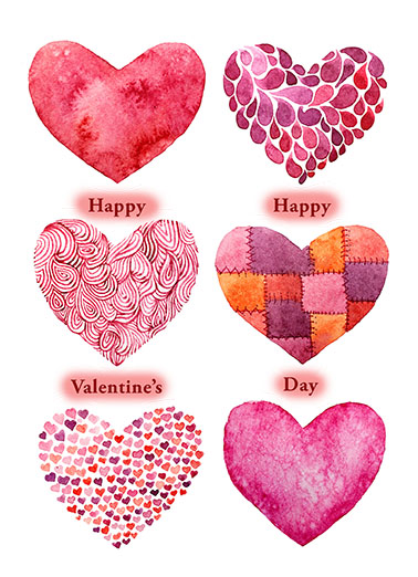 Six Happy Val Hearts Valentine's Day Card Cover