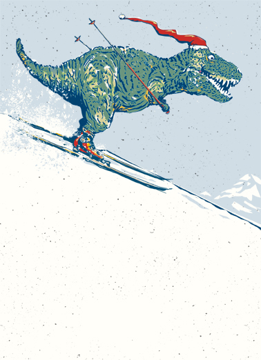 Skiing T Rex - Funny Christmas Card to personalize and send.