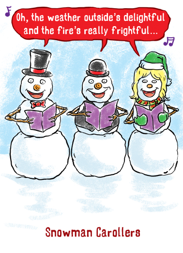 Snowman Carollers 5x7 greeting Ecard Cover