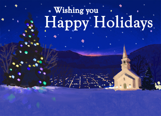 Snowy Night Town Christmas Ecard Cover